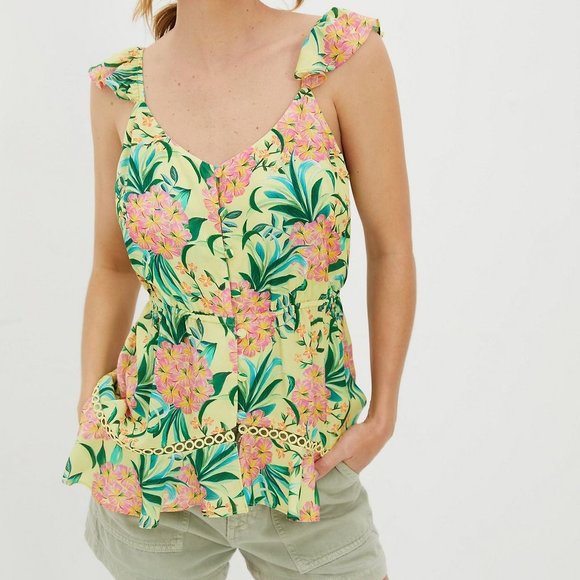NWT! Anthropologie Anthropologie Farm Rio Ruffled Floral Tank XS - Extra Small - Picture 2 of 7